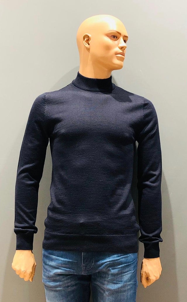 Remus Uomo Navy Slim Fit Merino Wool-Blend Turtle Neck Sweater